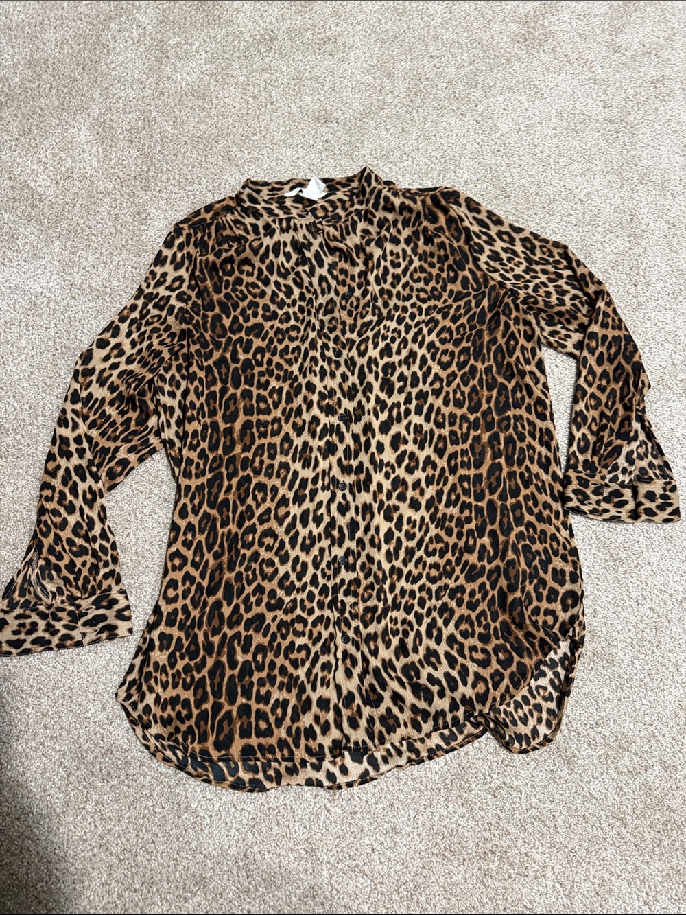 Leopard Print Long Sleeve Blouse - Brown